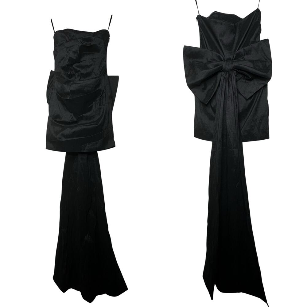 Betsey Johnson Claire Black Ruched Mini Wedding Dress Bow Whimsygoth Strapless L - Picture 5 of 16